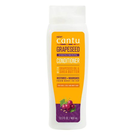 شامپو تقویت کننده و نرم کننده بدون سولفات روغن دانه انگور موهای فر و مجعد کانتو Cantu Grapeseed Oil Strengthening Conditioner Sulfate Free Shampoo 400ml