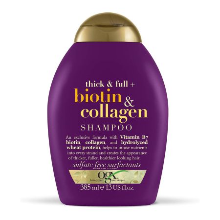 شامپو ضخیم کننده حجم دهنده و بدون سولفات بیوتین کلاژن او جی ایکس Ogx Thick and Full Biotin and Collagen Shampoo 385ml