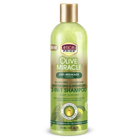 شامپو نرم کننده ضد خشکی موی فر معجزه زیتون آفریکن پراید African Pride Olive Miracle 2-in-1 Shampoo and Conditioner 355ml