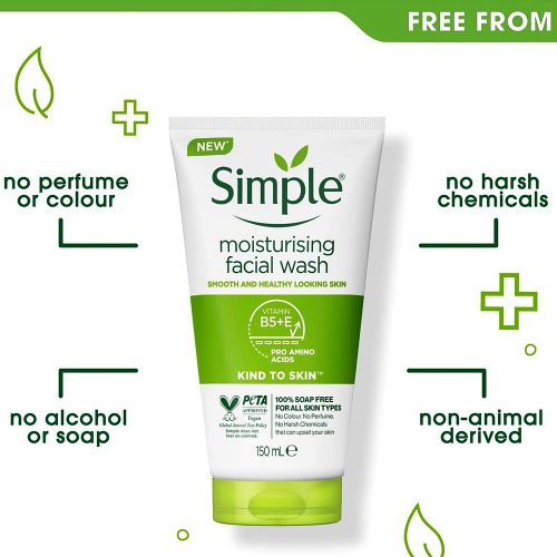 ژل شستشوی مرطوب کننده صورت سیمپل کایند تو اسکین Simple Moisturizer Facial Wash Smooth And Healthy Looking Skin 150ml