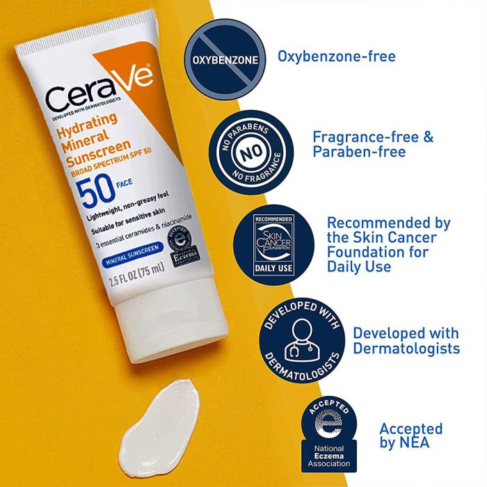 کرم ضد آفتاب سراوی مدل آبرسان Cerave Hydrating Sunscreen Broad Spectrum SPF50 75ml