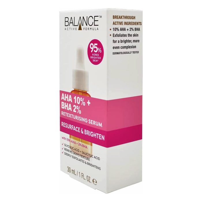 سرم پیلینگ لایه بردار و روشن کننده بالانس Balance Active Formula Resurface & Brighten AHA 10% + BHA 2% 30ml