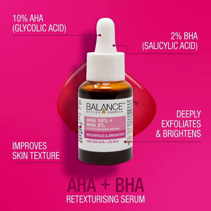 سرم پیلینگ لایه بردار و روشن کننده بالانس Balance Active Formula Resurface & Brighten AHA 10% + BHA 2% 30ml