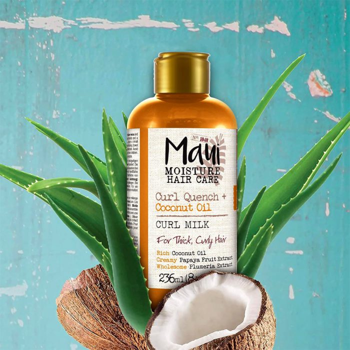 شیر موی آبرسان و ضد وز موهای فر و ضخیم روغن نارگیل مائوئی مائویی Maui Moisture Curl Quench + Coconut Oil Curl Milk 236ml