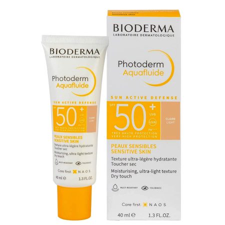 ضد آفتاب بایودرما فتودرم آکوافلویید SPF50 رنگی لایت Bioderma Photoderm Aquafluide Sunscreen SPF 50+ Claire Light Sun Active Defense 40ml