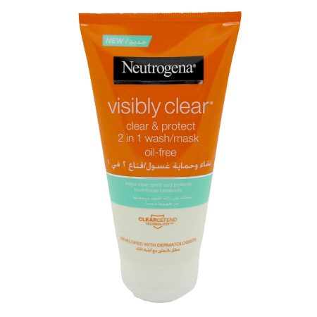 ماسک و شوینده ضد جوش و لک نیتروژنا نوتروژینا Neutrogena Visibly Clear Clear and Protect 2 in 1 Wash Mask 150ml