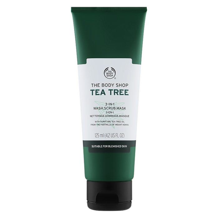 محصول سه کاره شوینده، اسکراب و ماسک درخت چای بادی شاپ اصل انگلیس The Body Shop Tea Tree 3 In 1 Wash, Scrub, Mask 125ml