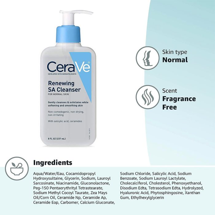 ژل شستشوی صورت سالیسیلیک اسید سراوی مخصوص پوست معمولی CeraVe Renewing Salicylic Acid Face Cleanser for Normal Skin 237ml