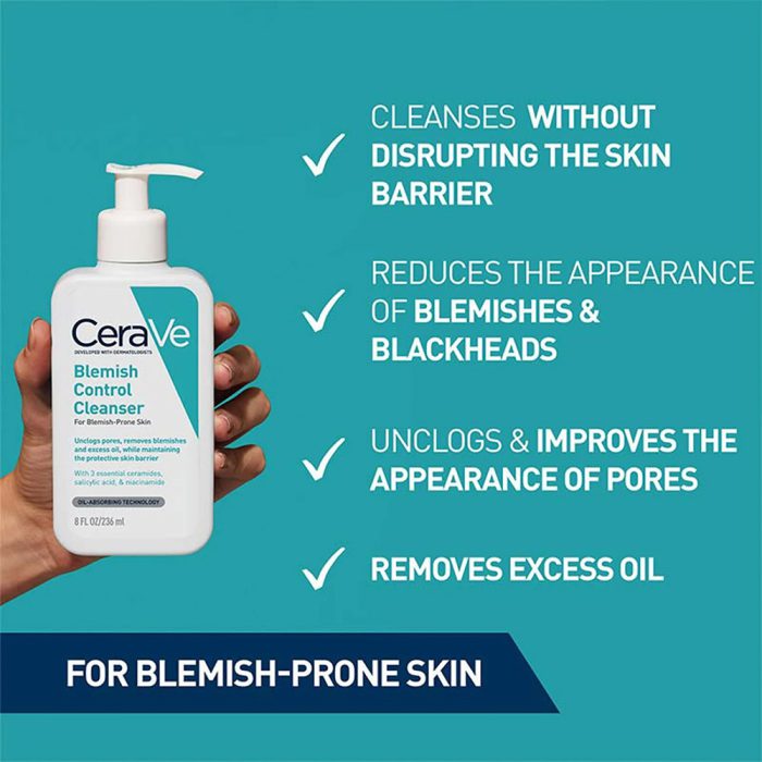 ژل شستشوی صورت ضد لک و جوش سراوی Cerave Blemish Control Cleanser 236ml