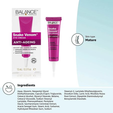 کرم دور چشم ضد چروک ضد پیری و جوانساز سم مار بالانس Balance Snake Venom Anti Ageing Eye Cream 15ml