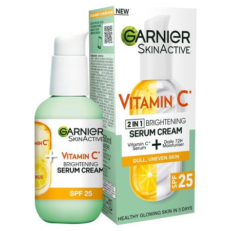 سرم روشن کننده 2 در 1 ویتامین سی گارنیر Garnier Skin Active Vitamin C 2in1 Brightening Serum Cream SPF25 50ml