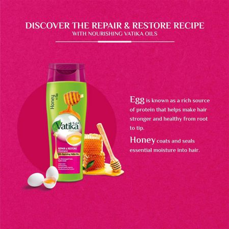 شامپو ترمیم کننده ضد وز ضد موخوره عسل و تخم مرغ واتیکا Vatika Honey and Egg Repair and Restore Shampoo