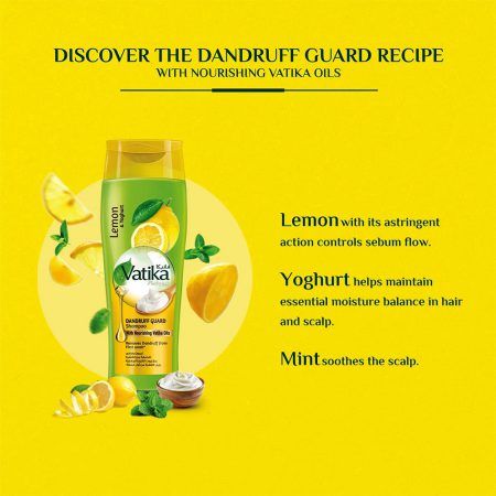 شامپو ضد شوره لیمو و ماست واتیکا Vatika Naturals Dandruff Guard Shampoo Enriched With Lemon & Yoghurt 400ml