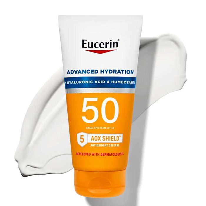 لوسیون ضدآفتاب و آبرسان اوسرین Eucerin Advanced Hydration Hyaluronic Acid Humectants SPF50 AOX Shield Sunscreen Lotion