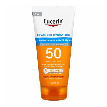 لوسیون ضدآفتاب و آبرسان اوسرین Eucerin Advanced Hydration Hyaluronic Acid Humectants SPF50 AOX Shield Sunscreen Lotion