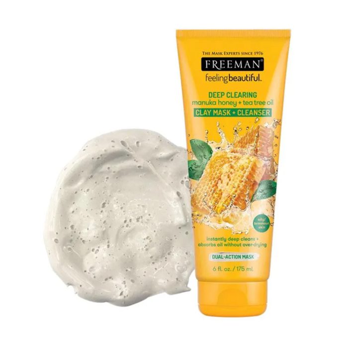 ماسک صورت خاک رسی و پاکسازی کننده عسل مانوکا و روغن درخت چای فریمن FREEMAN DEEP CLEARING manuka honey + tea tree oil CLAY MASK + CLEANSER