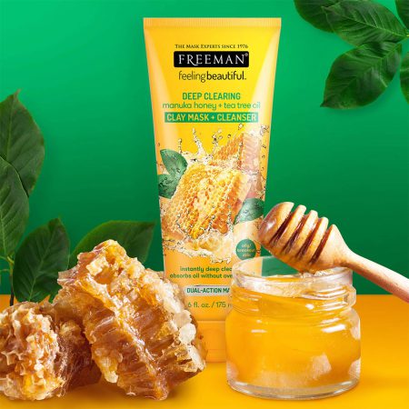 ماسک صورت خاک رسی و پاکسازی کننده عسل مانوکا و روغن درخت چای فریمن FREEMAN DEEP CLEARING manuka honey + tea tree oil CLAY MASK + CLEANSER