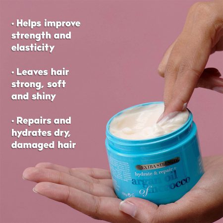 ماسک مو آبرسان و ترمیم کننده روغن آرگان مراکشی او جی ایکس Ogx Extra Strength Hydrate and Repair Argan Oil of Morocco Hair Mask 168g