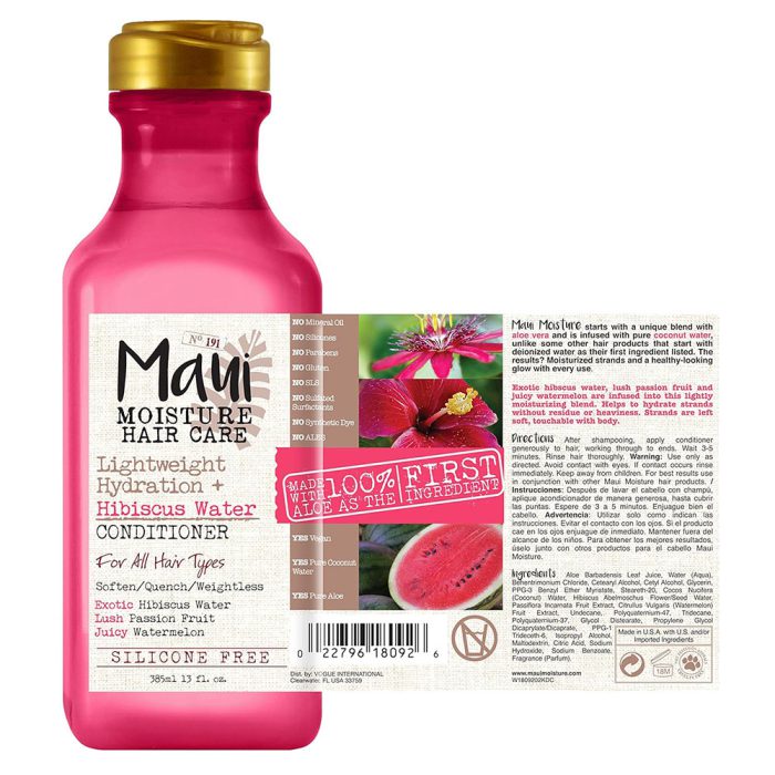 نرم کننده و آبرسان موی هیبیسکوس واتر مائویی Maui Moisture Lightweight Hydration + Hibiscus Water Conditioner 385ml