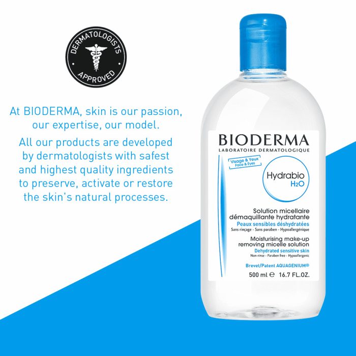 میسلار واتر مرطوب کننده و آبرسان آبی رنگ هیدرابیو بایودرما Bioderma Hydrabio Moisturizing Micellar Water Makeup Remover 500ml