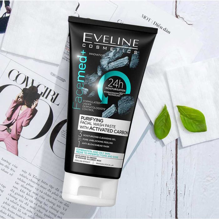 ژل شستشوی اولاین حاوی کربن فعال مخصوص پوست چرب و مختلط Eveline Facemed Purifying Facial Wash Paste with Activated Carbon 150ml