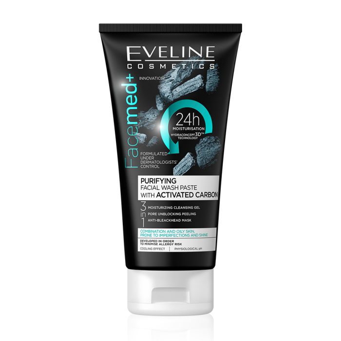 ژل شستشوی اولاین حاوی کربن فعال مخصوص پوست چرب و مختلط Eveline Facemed Purifying Facial Wash Paste with Activated Carbon 150ml