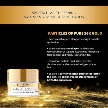 کرم شب و روز لیفتینگ و ضد چروک طلای اولاین Eveline Gold Lift Expert 40 Luxurious Firming Cream Serum With 24K Gold 50ml