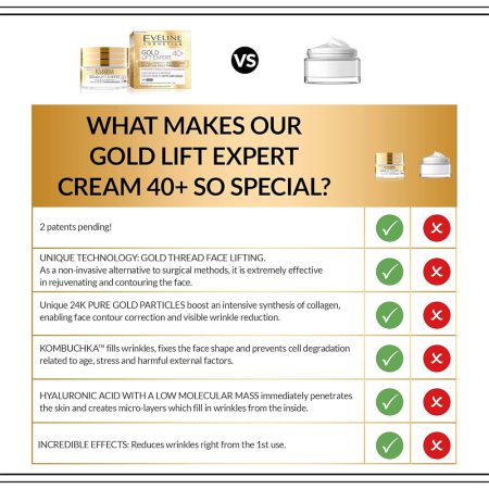 کرم شب و روز لیفتینگ و ضد چروک طلای اولاین Eveline Gold Lift Expert 40 Luxurious Firming Cream Serum With 24K Gold 50ml