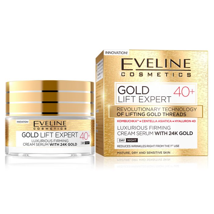 کرم شب و روز لیفتینگ و ضد چروک طلای اولاین Eveline Gold Lift Expert 40 Luxurious Firming Cream Serum With 24K Gold 50ml