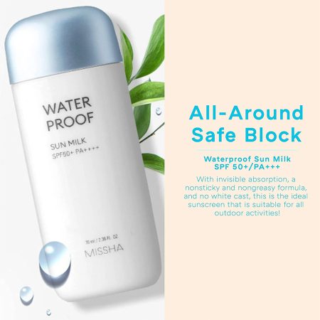 کرم ضد آفتاب ضد آب شیری میشا Missha All Around Safe Block Waterproof Sun Milk SPF50+ 70ml