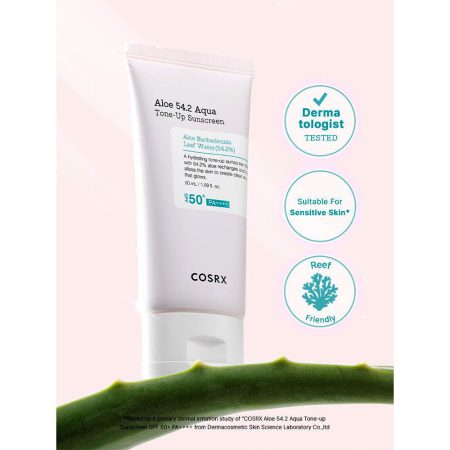 کرم ضد آفتاب مرطوب کننده بدون چربی آکوا تون آپ کوزارکس Cosrx Aloe 54.2 Aqua Tone-Up Sunscreen SPF50+ PA++++ Moisturizing sunscreen cream 50ml