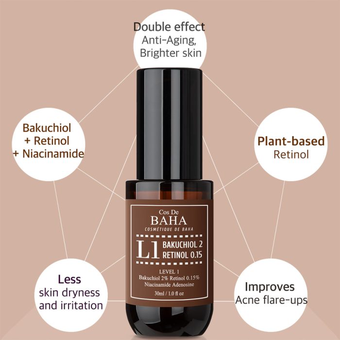 سرم ضد چروک باکوچیول و رتینول کاز دی باها Cos De BAHA L1 Bakuchiol & Retinol Serum 30ml