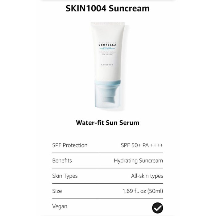 سرم ضدآفتاب هیالو سیکا اسکین 1004 مناسب انواع پوست Skin1004 Madagascar Centella Hyalu-cica Water-fit Sun Serum