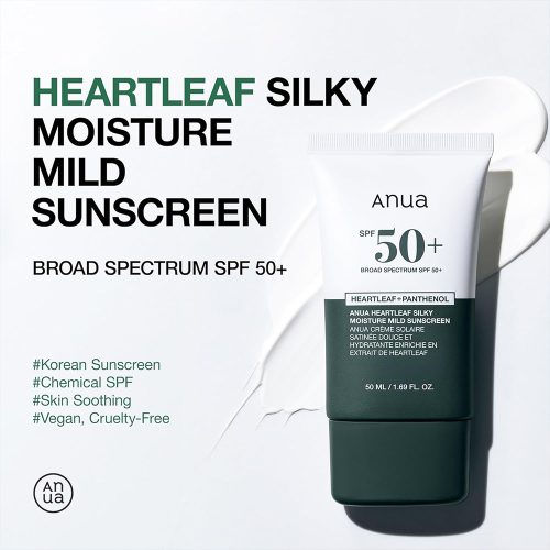 ضد آفتاب مرطوب کننده و تسکین دهنده آنوا ANUA Heartleaf Silky Moisture Sun Cream 50ml