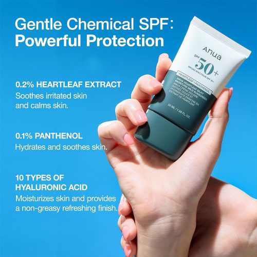 ضد آفتاب مرطوب کننده و تسکین دهنده آنوا ANUA Heartleaf Silky Moisture Sun Cream 50ml
