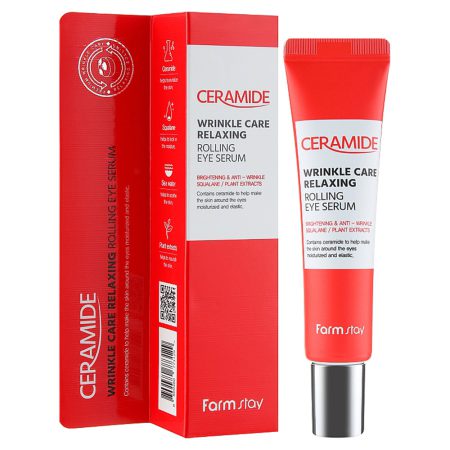 سرم ضد چروک و روشن کننده دورچشم رولی سرامید فارم استی Farm Stay Ceramide Wrinkle Care Relaxing Rolling Eye Serum 25ml