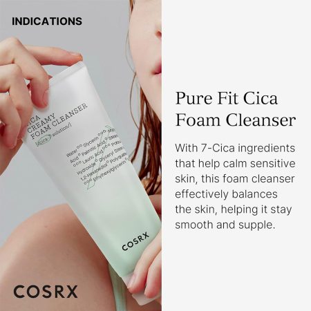 فوم شوینده کرمی ترمیم کننده و تسکین دهنده سیکا کوزارکس COSRX Pure Fit Cica Creamy Foam Cleanser