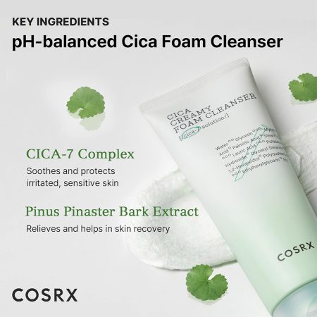 فوم شوینده کرمی ترمیم کننده و تسکین دهنده سیکا کوزارکس COSRX Pure Fit Cica Creamy Foam Cleanser