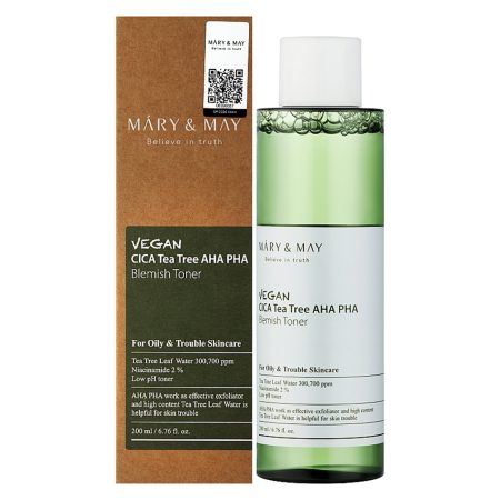 تونر لایه بردار و تسکین دهنده سیکا چای سبز مری اند می MARY & MAY Vegan CICA Tea Tree AHA PHA Toner