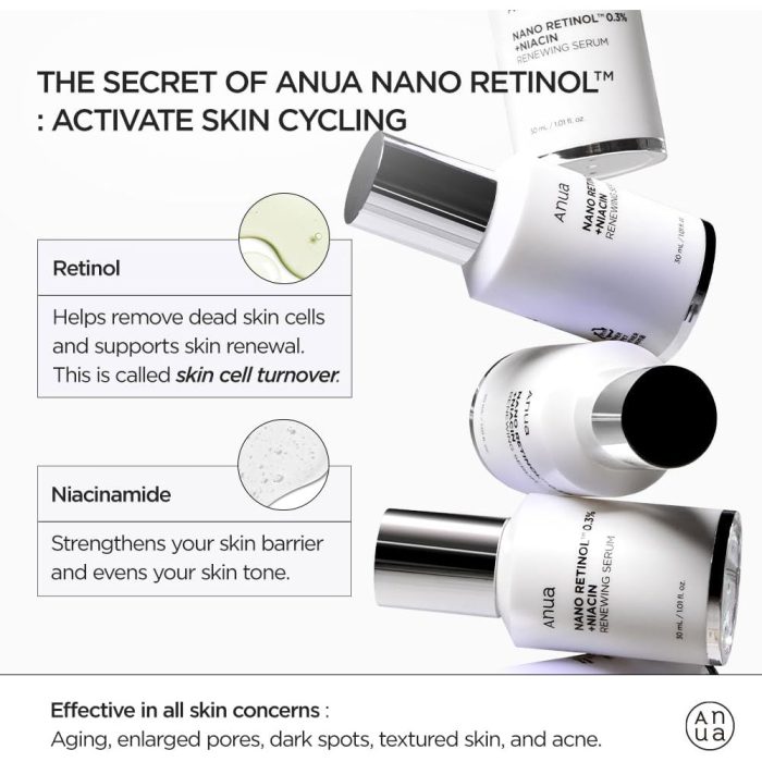 سرم ضد چروک و روشن کننده نانو رتینول 0.3 درصد و نیاسین آنوا Anua Nano Retinol 0.3 % + Niacin Renewing Serum