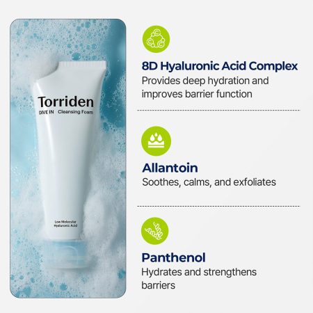 فوم شستشوی مرطوب کننده هیالورونیک اسید توریدن Torriden Dive In Low Molecular Hyaluronic Acid Cleansing Foam