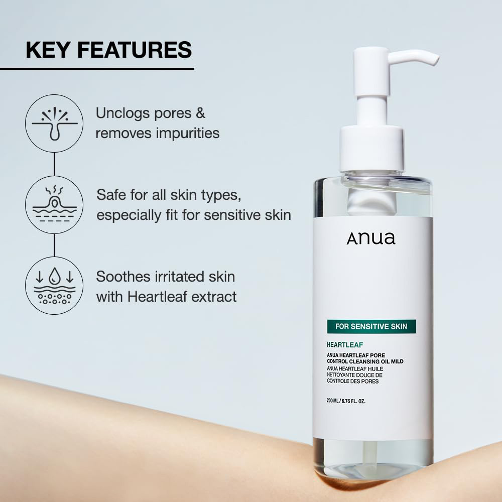 شوینده روغنی کنترل منافذ و تسکین دهنده آنوا مخصوص پوست های حساس Anua  Heartleaf Pore Control Cleansing Oil Mild - فروشگاه ساحانس