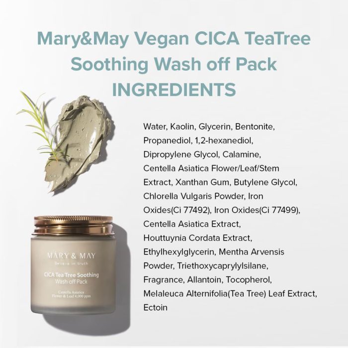 ماسک شستشوی تسکین دهنده و پاک کننده سیکا و تی تری مری اند می Mary & May Vegan CICA Tea Tree Soothing Wash off Pack