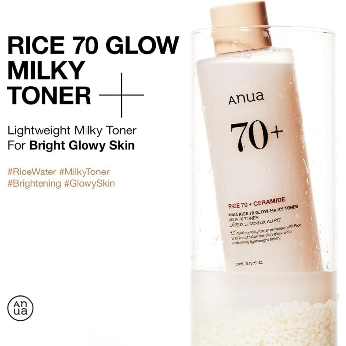 تونر روشن کننده و آبرسان برنج آنوا Anua Rice 70 Glow Milky Toner