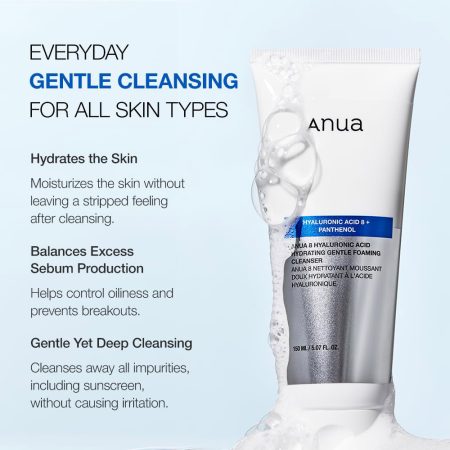 فوم شستشوی هیالورونیک اسید و پنتنول آنوا ANUA 8 Hyaluronic Acid Hydrating Gentle Foaming Cleanser