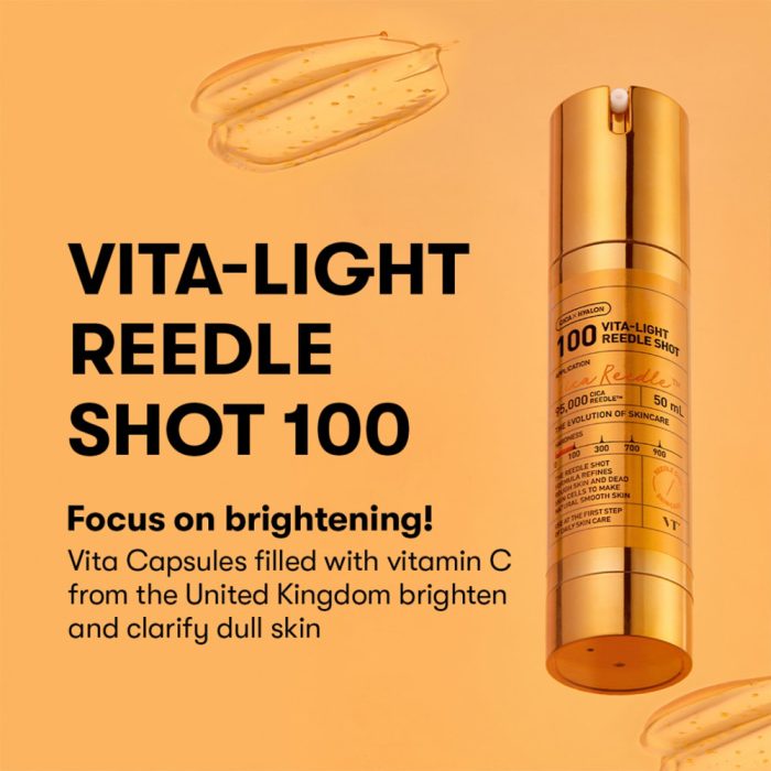 سرم ویتالایت 100 ریدل شات وی تی کازمتیک ضدلک و روشن کننده پوست VT Cosmetics VITA-LIGHT REEDLE SHOT 100