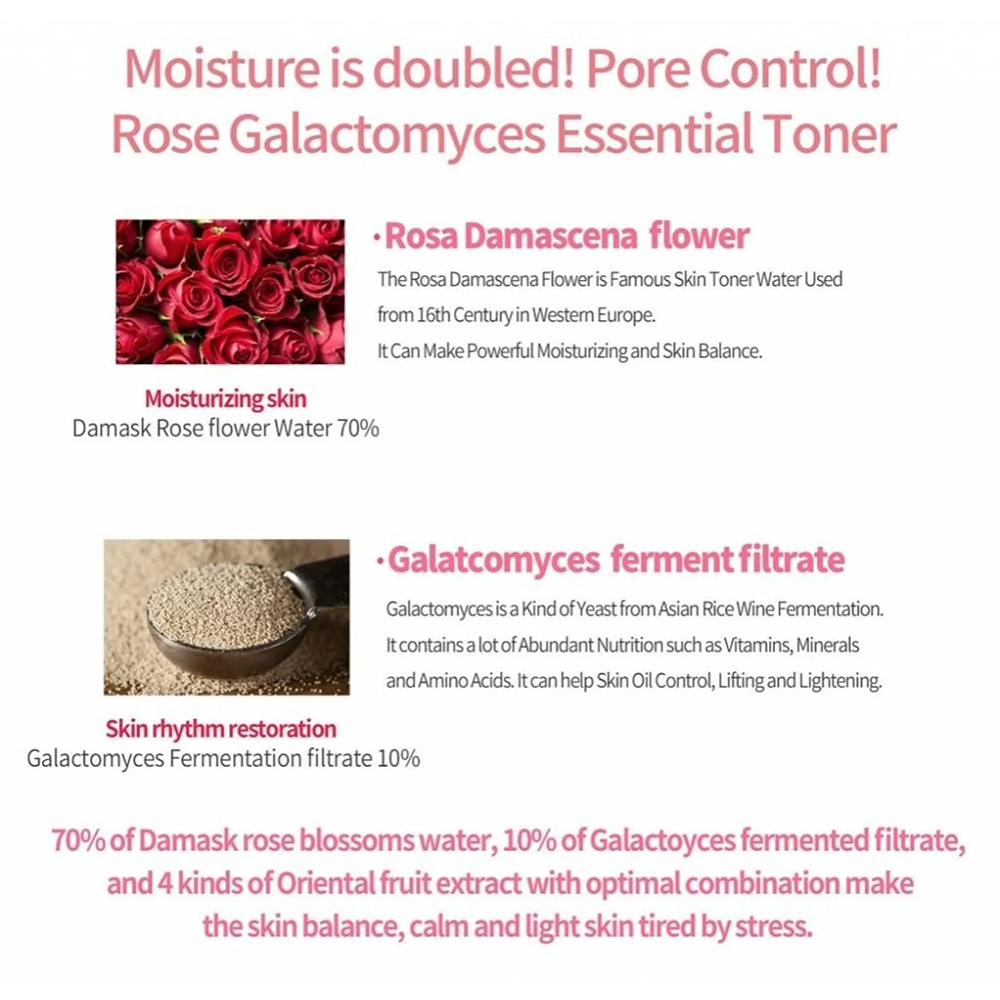 تونر رز گالاکتومایسس آیونیک آبرسان و روشن کننده پوست iUnik Rose Galactomyces Essential Toner