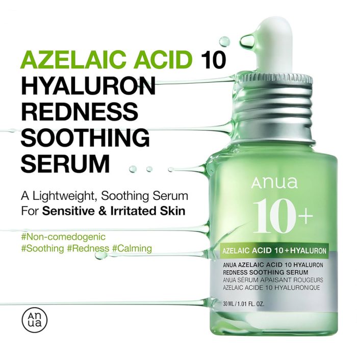 سرم آزلائیک اسید 10% و هیالورون آنوا تسکین دهنده و آبرسان Anua Azelaic Acid 10 Hyaluron Redness Soothing Serum