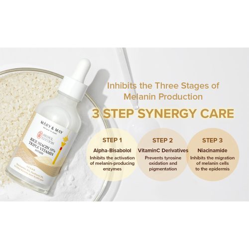 سرم تریپل ویتامین نیاسینامید 10 درصد و برنج مری اند می روشن کننده پوست Mary & May Rice Niacin 10% Triple Vitamin Serum