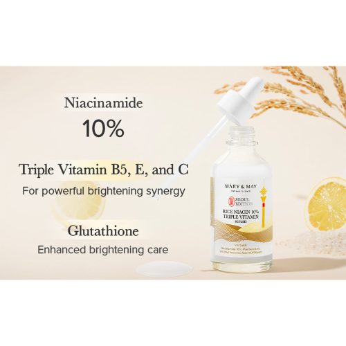 سرم تریپل ویتامین نیاسینامید 10 درصد و برنج مری اند می روشن کننده پوست Mary & May Rice Niacin 10% Triple Vitamin Serum